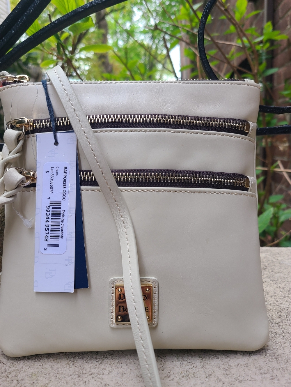 Dooney and Bourke Cream Triple Zip Crossbody NWT